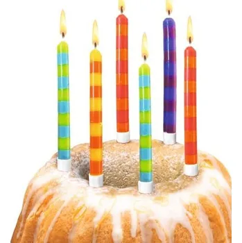 Dortová svíčka Susycard Narozeninové svíčky Stripes se stojánky 12ks, pruhované, mix barev (Herlitz)