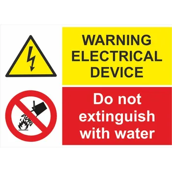 Značení Warning electrical equipment / Do not extuingish with water samolepící vinylová fólie A8 (74 x 52 mm)