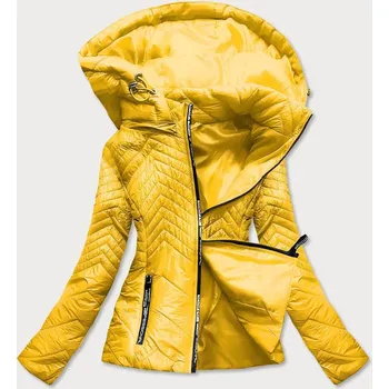 Krátká žlutá prošívaná dámská bunda s kapucí (B9566) odstíny žluté S (36)