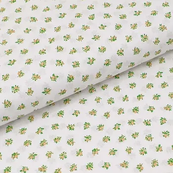 Bavlněné plátno bílé, okrové drobné kytice, š.140