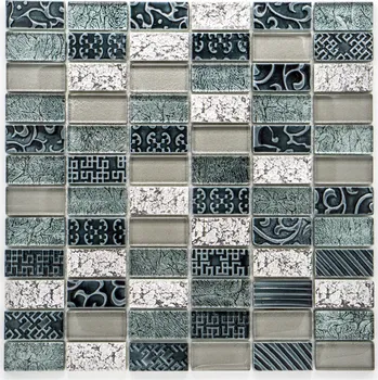 Obklad Mozaika, sklo, kámen, šedozelená 23x48x8mm