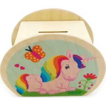 Výuková hračka Hess Dřevěná pokladnička jednorožec