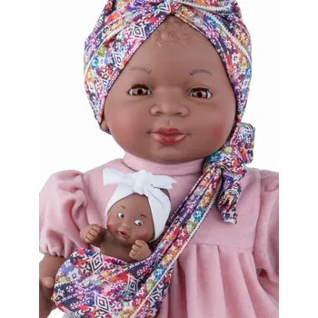 Panenka Realistická panenka Maria s miminkem v růžových šatech od španělské firmy Marina & Pau (Maria con bebe - 45 cm - baleno v sáčku)