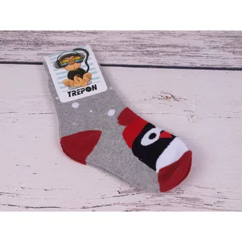 Dětské teplé termo ponožky TREPON PENGUIN tučňák šedočervené velikosti ponožek: 19-21 ( EUR vel. 29-32)
