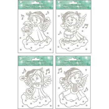 Okenní dekorace Okenní fólie andílci se stříbrnými glitry 18x15cm