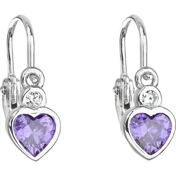 Náušnice Dětské stříbrné náušnice - srdíčka s fialovým zirkonem