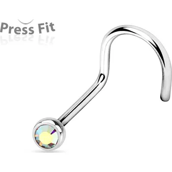 Piercing Zahnutý piercing do nosu, zirkon 2mm (duhová)