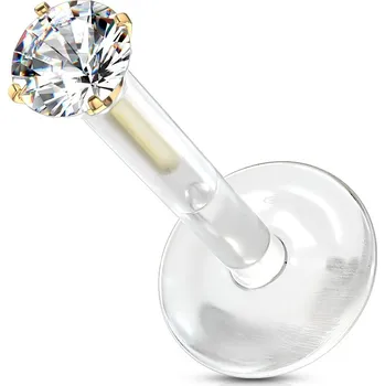 Piercing Šperky4U Zlacený piercing do brady BioFlex, 2 mm zirkon - LB0028GDC-120802