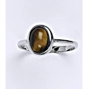 Prsten Stříbrný prsten s přírodním kamenem tygří oko 8 x 6 mm, T 1355