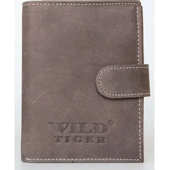 Peněženka Kožená šedohnědá peněženka Wild Tiger z pevné hovězí kůže s upínkou