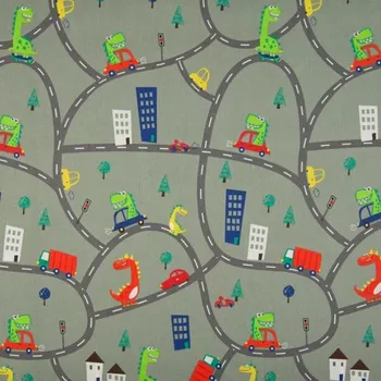 Popelín šedý, silnice, auta, dino, š.145