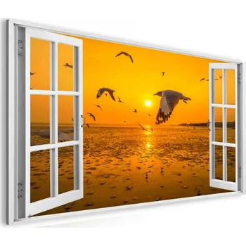 Malvis ® Obraz okno oranžový východ slunce Velikost (šířka x výška): 90x60 cm