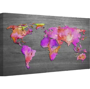 Malvis ® Obraz Mapa světa růžová Velikost: 90x60 cm