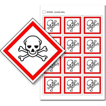 Speciální papír GHS06 - Toxické látky - aršík - 12 nálepek 30 x 30 mm