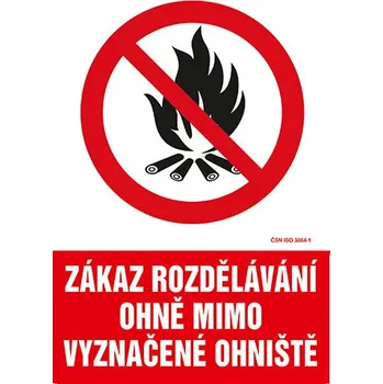 Značení Zákaz rozdělávání ohně mimo ohniště - tabulka 140 x 200 mm