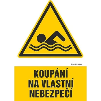 Značení Koupání na vlastní nebezpečí - samolepka 140 x 200 mm