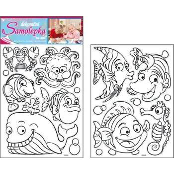 Samolepící dekorace Samolepky na zeď ryby k vymalování 2 archy, 35x25,5cm