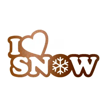 Polep vozidla SAMOLEPKA I love snow nápis s vločkou (44 - měděná metalíza) NA AUTO, NÁLEPKA, FÓLIE, POLEP, TUNING, VLASTNÍ TEXT, TISK, AUTOSAMOLEPKY.cz, POLEPY, OBRÁZEK, LOGO, SAMOLEPKY