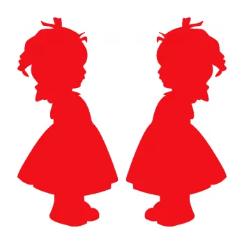 samolepka Dítě v autě 072 dvě holčičky sourozenci (10 - červená) SAMOLEPKA NA AUTO, NÁLEPKA, FÓLIE, POLEP, TUNING, VLASTNÍ TEXT, TISK, AUTOSAMOLEPKY.cz, POLEPY, OBRÁZEK, LOGO, 3D STICKERS