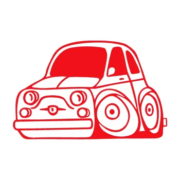 Polep vozidla SAMOLEPKA Fiat 500 karikatura levá (10 - červená) NA AUTO, NÁLEPKA, FÓLIE, POLEP, TUNING, VLASTNÍ TEXT, TISK, AUTOSAMOLEPKY.cz, POLEPY, OBRÁZEK, LOGO, SAMOLEPKY