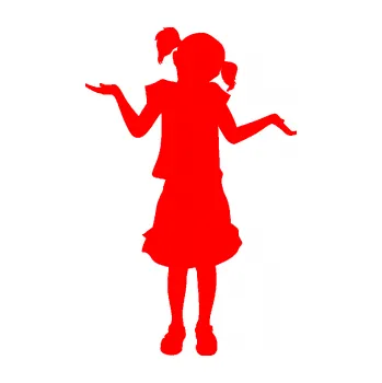 samolepka Děti silueta 001 pravá holčička krčí rameny (74 - Fluorescentní červená) SAMOLEPKA NA AUTO, NÁLEPKA, FÓLIE, POLEP, TUNING, VLASTNÍ TEXT, TISK, AUTOSAMOLEPKY.cz, POLEPY, OBRÁZEK, LOGO, 3D STICKERS