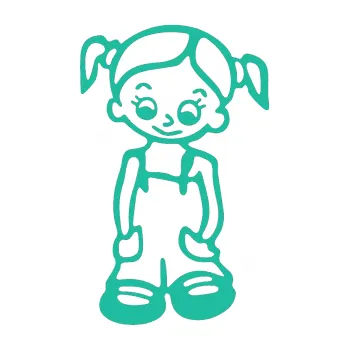 Samolepicí dekorace na vozidlo Dítě v autě 008 levá holka v kapsáčích (25 - tyrkysová) SAMOLEPKA NA AUTO, NÁLEPKA, FÓLIE, POLEP, TUNING, VLASTNÍ TEXT, TISK, AUTOSAMOLEPKY.cz, POLEPY, OBRÁZEK, LOGO, 3D STICKERS