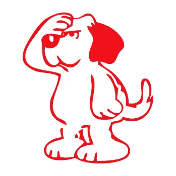 Polep vozidla SAMOLEPKA Pes 082 levá (10 - červená) NA AUTO, NÁLEPKA, FÓLIE, POLEP, TUNING, VLASTNÍ TEXT, TISK, AUTOSAMOLEPKY.cz, POLEPY, OBRÁZEK, LOGO, SAMOLEPKY