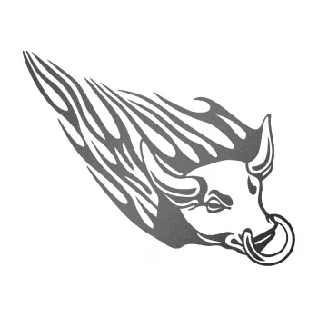 Samolepicí dekorace na vozidlo Animal flames 010 pravá býk s kruhem (41 - grafitová metalíza) SAMOLEPKA NA AUTO, NÁLEPKA, FÓLIE, POLEP, TUNING, VLASTNÍ TEXT, TISK, AUTOSAMOLEPKY.cz, POLEPY, OBRÁZEK, LOGO, 3D STICKERS