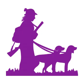 Polep vozidla SAMOLEPKA Lov 001 pravá žena a dva psi (14 - fialová) NA AUTO, NÁLEPKA, FÓLIE, POLEP, TUNING, VLASTNÍ TEXT, TISK, AUTOSAMOLEPKY.cz, POLEPY, OBRÁZEK, LOGO, SAMOLEPKY