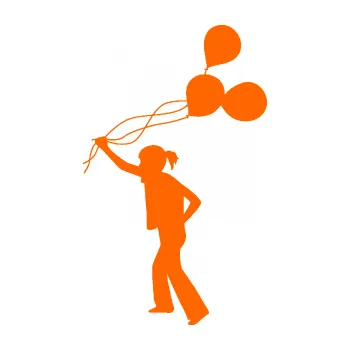 samolepka Děti silueta 006 levá holka s balónky (73 - Fluorescentní oranžová) SAMOLEPKA NA AUTO, NÁLEPKA, FÓLIE, POLEP, TUNING, VLASTNÍ TEXT, TISK, AUTOSAMOLEPKY.cz, POLEPY, OBRÁZEK, LOGO, 3D STICKERS