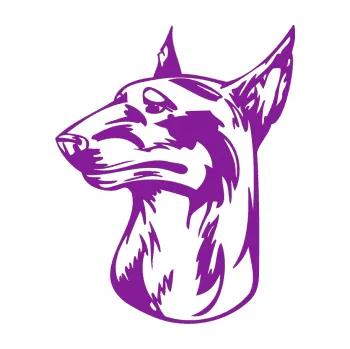 Polep vozidla SAMOLEPKA Pes 016 levá Bulteriér (14 - fialová) NA AUTO, NÁLEPKA, FÓLIE, POLEP, TUNING, VLASTNÍ TEXT, TISK, AUTOSAMOLEPKY.cz, POLEPY, OBRÁZEK, LOGO, SAMOLEPKY