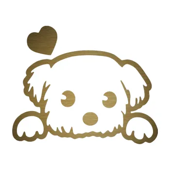 Polep vozidla SAMOLEPKA Pes 057 levá se srdíčkem (64 - škrábaný kov zlatý) NA AUTO, NÁLEPKA, FÓLIE, POLEP, TUNING, VLASTNÍ TEXT, TISK, AUTOSAMOLEPKY.cz, POLEPY, OBRÁZEK, LOGO, SAMOLEPKY