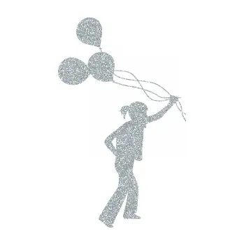 samolepka Děti silueta 006 pravá holka s balónky (91 - Ultra Metalic stříbrná metalíza) SAMOLEPKA NA AUTO, NÁLEPKA, FÓLIE, POLEP, TUNING, VLASTNÍ TEXT, TISK, AUTOSAMOLEPKY.cz, POLEPY, OBRÁZEK, LOGO, 3D STICKERS