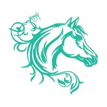 Samolepící dekorace Kůň 061 pravá hlava s květinou (25 - tyrkysová) SAMOLEPKA NA AUTO, NÁLEPKA, FÓLIE, POLEP, TUNING, VLASTNÍ TEXT, TISK, AUTOSAMOLEPKY.cz, POLEPY, OBRÁZEK, LOGO, 3D STICKERS