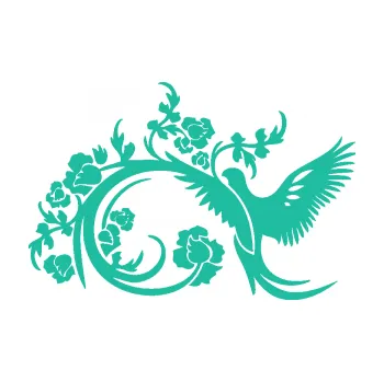 Samolepící dekorace Květina 011 pravá ptáček s květy (25 - tyrkysová) SAMOLEPKA NA AUTO, NÁLEPKA, FÓLIE, POLEP, TUNING, VLASTNÍ TEXT, TISK, AUTOSAMOLEPKY.cz, POLEPY, OBRÁZEK, LOGO, 3D STICKERS