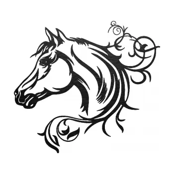 Samolepící dekorace SAMOLEPKA Kůň 061 levá hlava s květinou (63 - škrábaný kov černý) NA AUTO, NÁLEPKA, FÓLIE, POLEP, TUNING, VLASTNÍ TEXT, TISK, AUTOSAMOLEPKY.cz, POLEPY, OBRÁZEK, LOGO, SAMOLEPKY