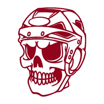 Samolepicí dekorace na vozidlo Lebka 023 levá hokejista (07 - bordó vínová) SAMOLEPKA NA AUTO, NÁLEPKA, FÓLIE, POLEP, TUNING, VLASTNÍ TEXT, TISK, AUTOSAMOLEPKY.cz, POLEPY, OBRÁZEK, LOGO, 3D STICKERS