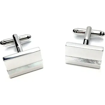 Manžetový knoflíček Manžetové knoflíčky stříbrný obdélník s perleťovým pruhem