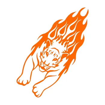 Samolepicí dekorace na vozidlo Animal flames 024 levá tygr (73 - Fluorescentní oranžová) SAMOLEPKA NA AUTO, NÁLEPKA, FÓLIE, POLEP, TUNING, VLASTNÍ TEXT, TISK, AUTOSAMOLEPKY.cz, POLEPY, OBRÁZEK, LOGO, 3D STICKERS