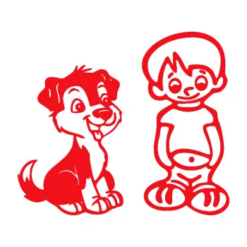 Samolepicí dekorace na vozidlo Dítě v autě 100 pravá kluk a pes (10 - červená) SAMOLEPKA NA AUTO, NÁLEPKA, FÓLIE, POLEP, TUNING, VLASTNÍ TEXT, TISK, AUTOSAMOLEPKY.cz, POLEPY, OBRÁZEK, LOGO, 3D STICKERS