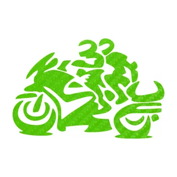 Samolepící dekorace SAMOLEPKA Motorkář 009 levá se spolujezdcem (58 - 3D karbon zelený kawasaki) NA AUTO, NÁLEPKA, FÓLIE, POLEP, TUNING, VLASTNÍ TEXT, TISK, AUTOSAMOLEPKY.cz, POLEPY, OBRÁZEK, LOGO, SAMOLEPKY