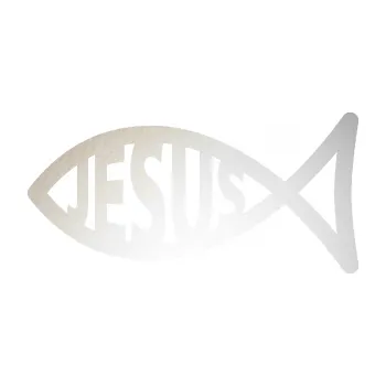 samolepka Jesus rybička 003 křesťanský symbol (82 - odrazková reflexní bílá) SAMOLEPKA NA AUTO, NÁLEPKA, FÓLIE, POLEP, TUNING, VLASTNÍ TEXT, TISK, AUTOSAMOLEPKY.cz, POLEPY, OBRÁZEK, LOGO, 3D STICKERS