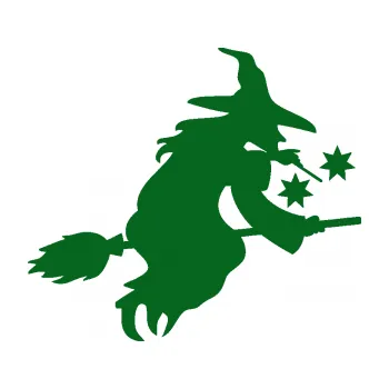 Samolepící dekorace Čarodějnice 001 pravá na koštěti (20 - tmavě zelená) SAMOLEPKA NA AUTO, NÁLEPKA, FÓLIE, POLEP, TUNING, VLASTNÍ TEXT, TISK, AUTOSAMOLEPKY.cz, POLEPY, OBRÁZEK, LOGO, 3D STICKERS