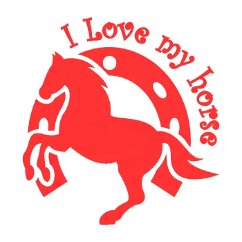 Samolepící dekorace Kůň 063 podkova I love (02 - světle červená) SAMOLEPKA NA AUTO, NÁLEPKA, FÓLIE, POLEP, TUNING, VLASTNÍ TEXT, TISK, AUTOSAMOLEPKY.cz, POLEPY, OBRÁZEK, LOGO, 3D STICKERS