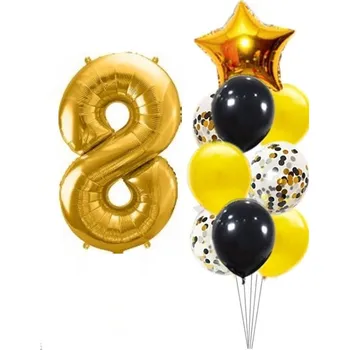 Balónek Balónkový set zlato-černý číslo 8, 10 ks