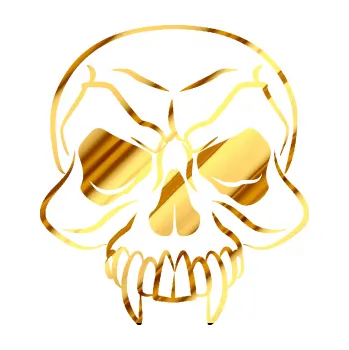 Samolepicí dekorace na vozidlo Lebka 021 (81 - chrom fólie zlatá zrcadlová) SAMOLEPKA NA AUTO, NÁLEPKA, FÓLIE, POLEP, TUNING, VLASTNÍ TEXT, TISK, AUTOSAMOLEPKY.cz, POLEPY, OBRÁZEK, LOGO, 3D STICKERS