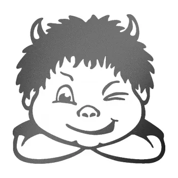 Samolepicí dekorace na vozidlo Dítě v autě 055 levá kluk čertík (41 - grafitová metalíza) SAMOLEPKA NA AUTO, NÁLEPKA, FÓLIE, POLEP, TUNING, VLASTNÍ TEXT, TISK, AUTOSAMOLEPKY.cz, POLEPY, OBRÁZEK, LOGO, 3D STICKERS