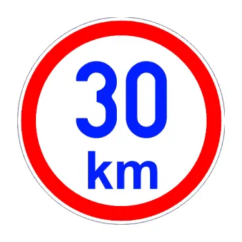samolepka Maximální rychlost 30km - nejvyšší konstrukční rychlost (19 - modrá dynamic) SAMOLEPKA NA AUTO, NÁLEPKA, FÓLIE, POLEP, TUNING, VLASTNÍ TEXT, TISK, AUTOSAMOLEPKY.cz, POLEPY, OBRÁZEK, LOGO, 3D STICKERS
