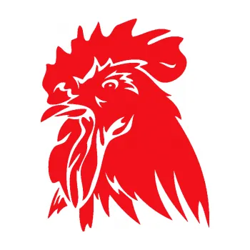 Samolepící dekorace SAMOLEPKA Kohout 001 levá (10 - červená) NA AUTO, NÁLEPKA, FÓLIE, POLEP, TUNING, VLASTNÍ TEXT, TISK, AUTOSAMOLEPKY.cz, POLEPY, OBRÁZEK, LOGO, SAMOLEPKY