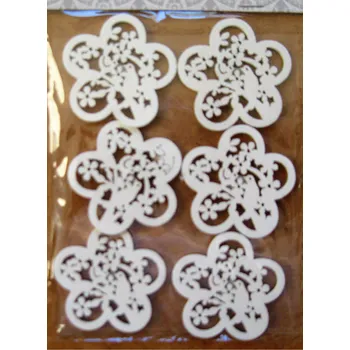 Dřevěná dekorace s lepíkem KYTIČKA 4cm 6 ks